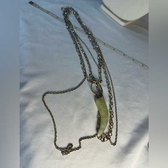 Silvertone multi chain necklace with light green horn dangle - Picture 6 of 8